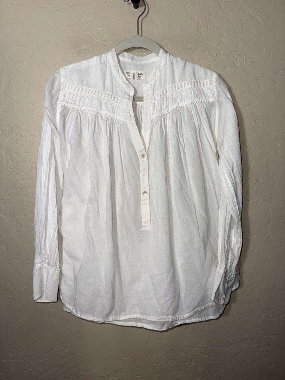 Nili Lotan 100% cotton pop over white romantic peasant minimalist top size XS.